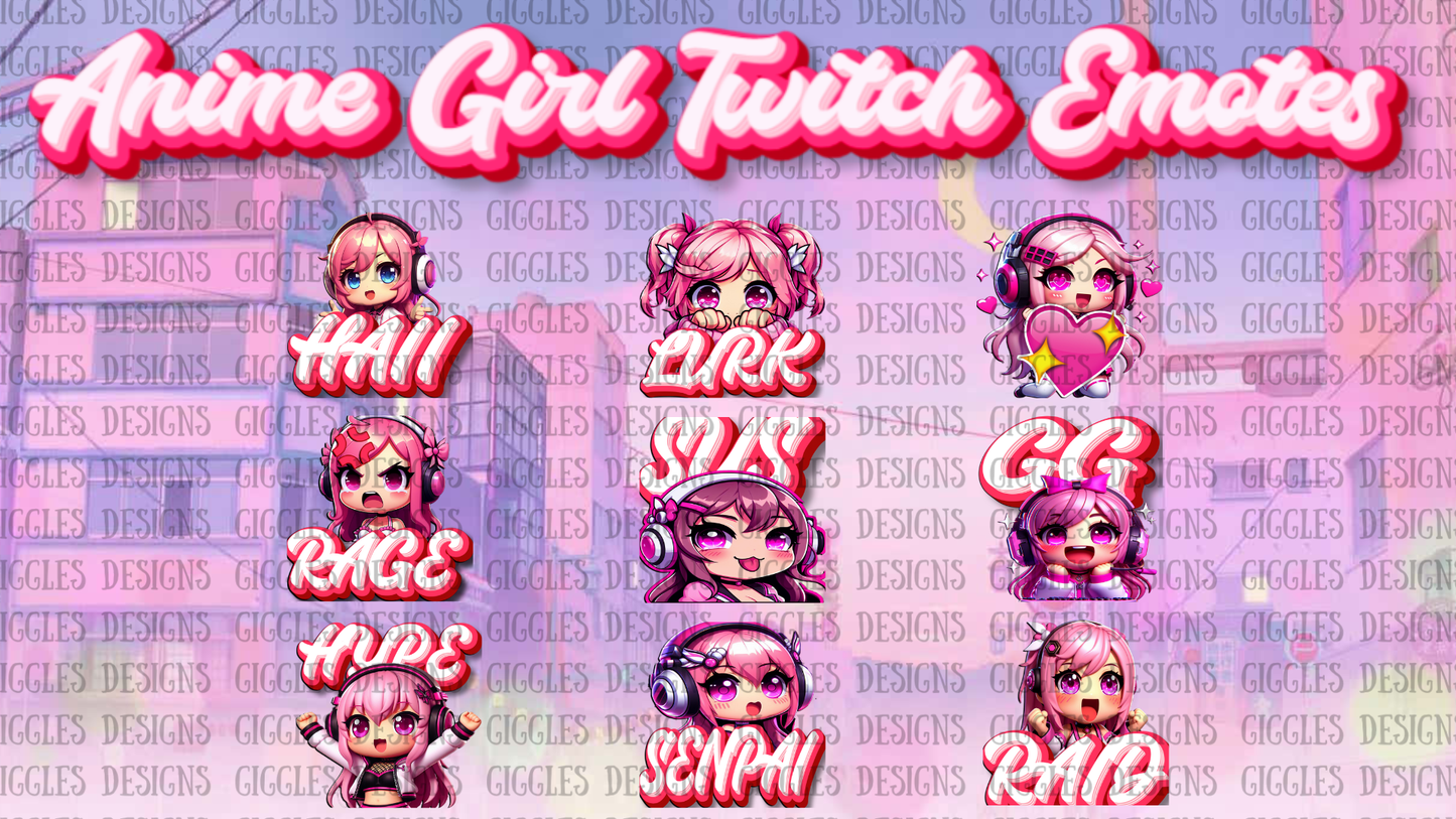 Anime Girl Streamer Emotes | Kawaii Twitch & YouTube Emote Pack