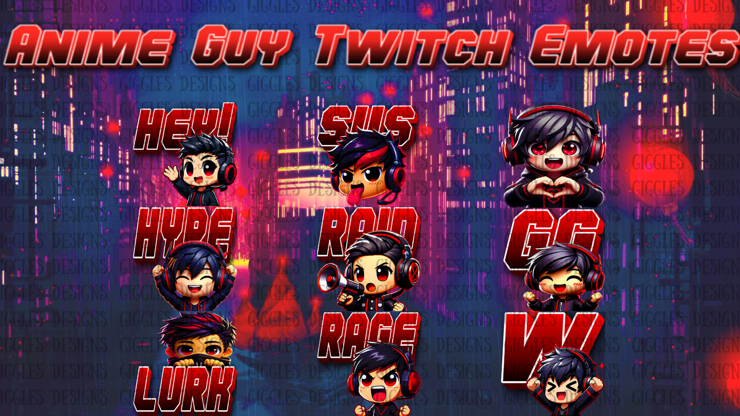 Anime Guy Streamer Emotes | Cool Anime Twitch & YouTube Emote Pack