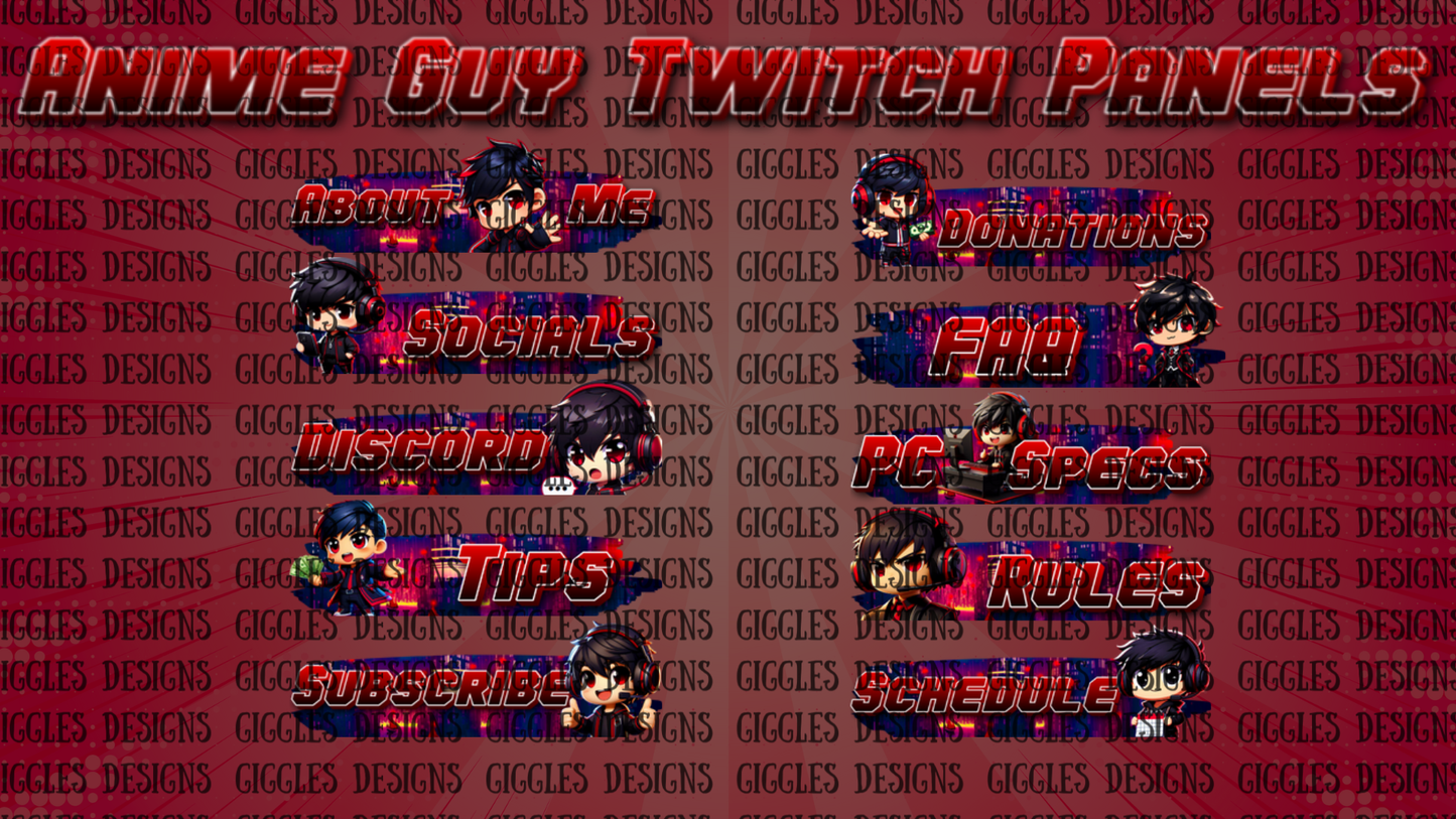 Anime Guy Streamer Panels | Anime-Inspired Twitch, YouTube & Kick Panels