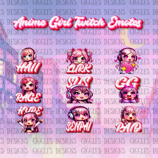 Anime Girl Streamer Emotes | Kawaii Twitch & YouTube Emote Pack