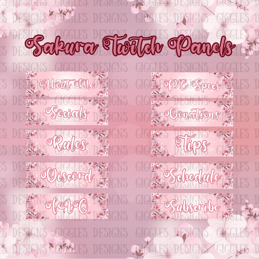Sakura Streamer Panels | Cherry Blossom Twitch & YouTube Overlays